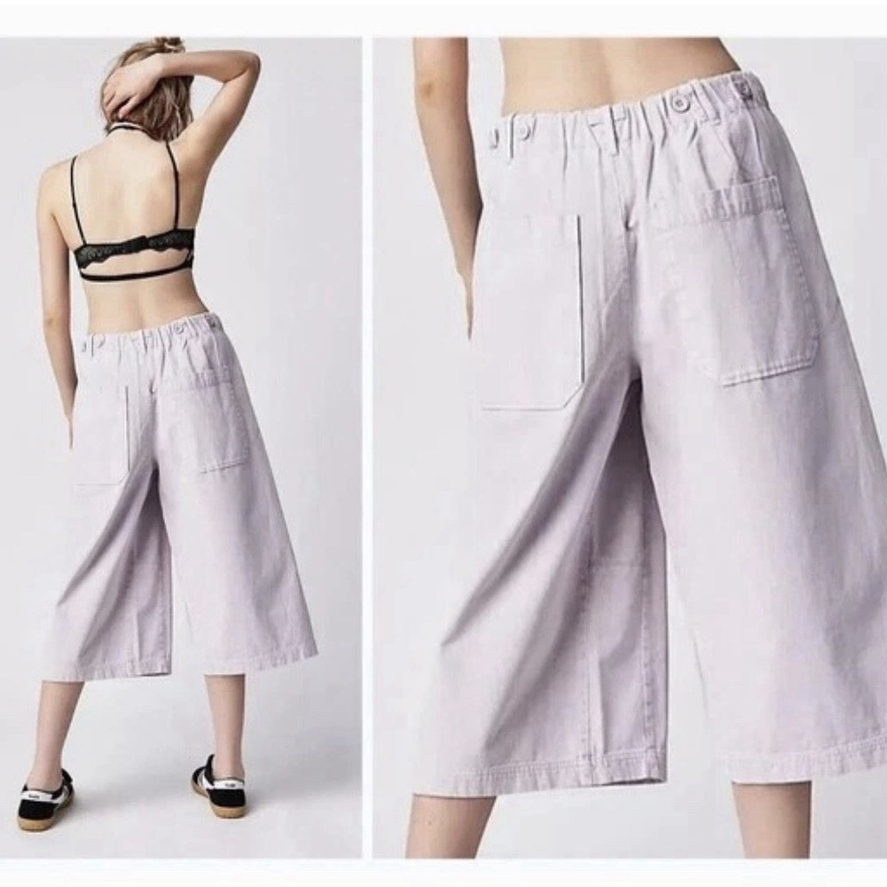 Free People Women's Wide Leg Gaucho Pants Hard Rain Cropped Purple Size 8 - Picture 2 of 9